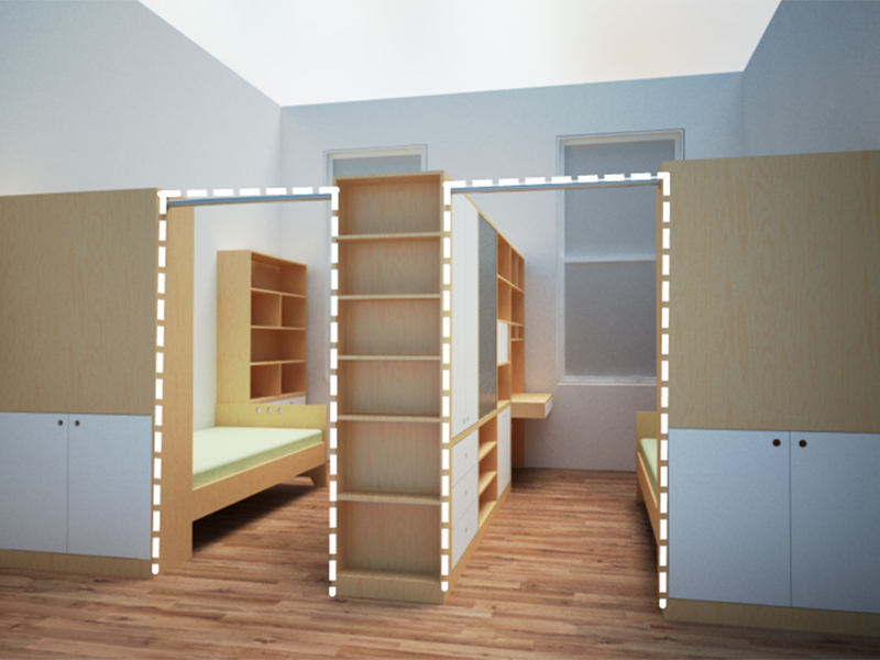 為響應三胎政策，業(yè)主將28平主臥改成了三間兒童房(圖4)